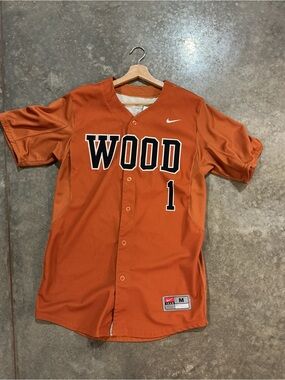 Nike Team Orange Custom Baseball Jersey Wood #1 Men’s Medium Button Front NCAA